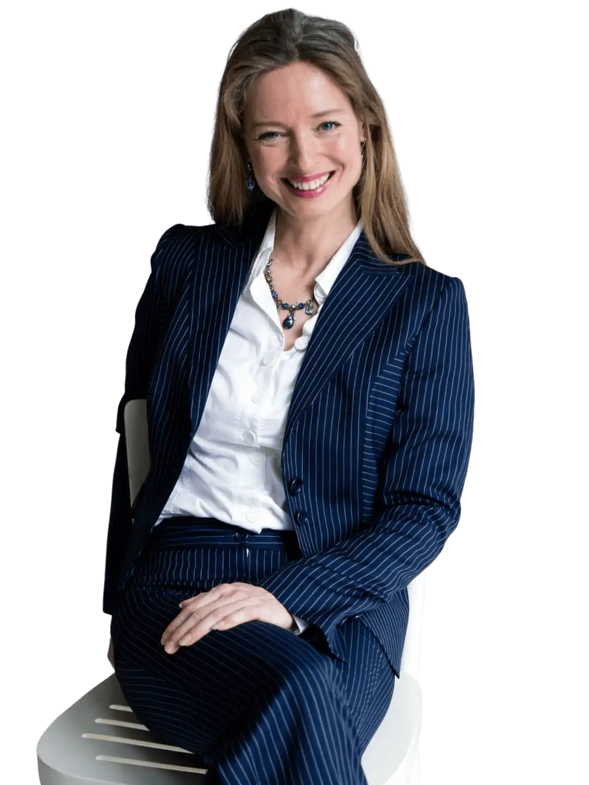 Zakelijk broekpak zittend op stoel